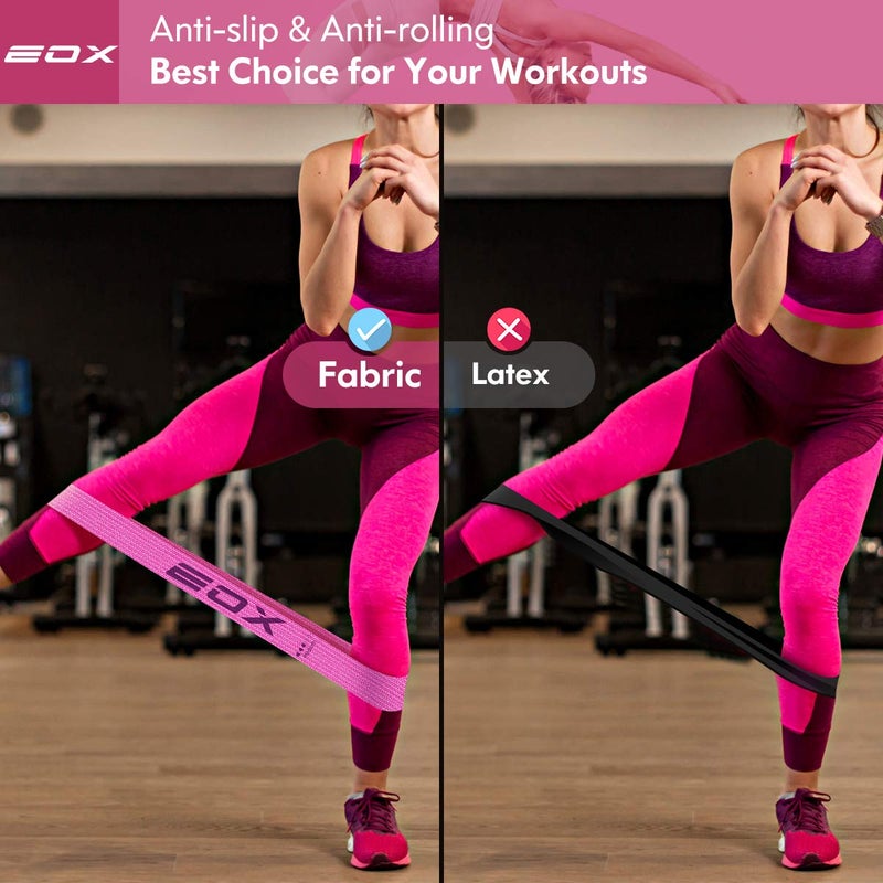 EOX Exercise Resistance Fabric Loop Bands, Non-Slip Resistance Workout Bands for Legs & Butt and Glutes, 5 Resistance Levels Hip Training Bands (Pink) - Image 3